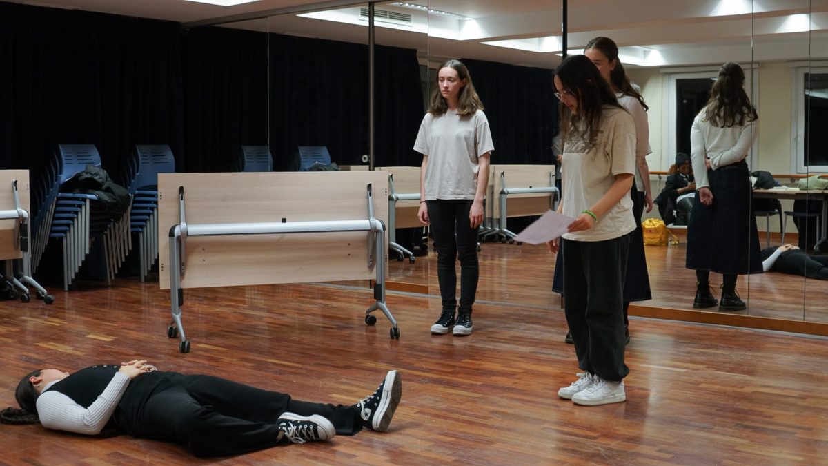 Students rehearse a scene from the upcoming play by José Rivera, Sonnets for an Old Century.