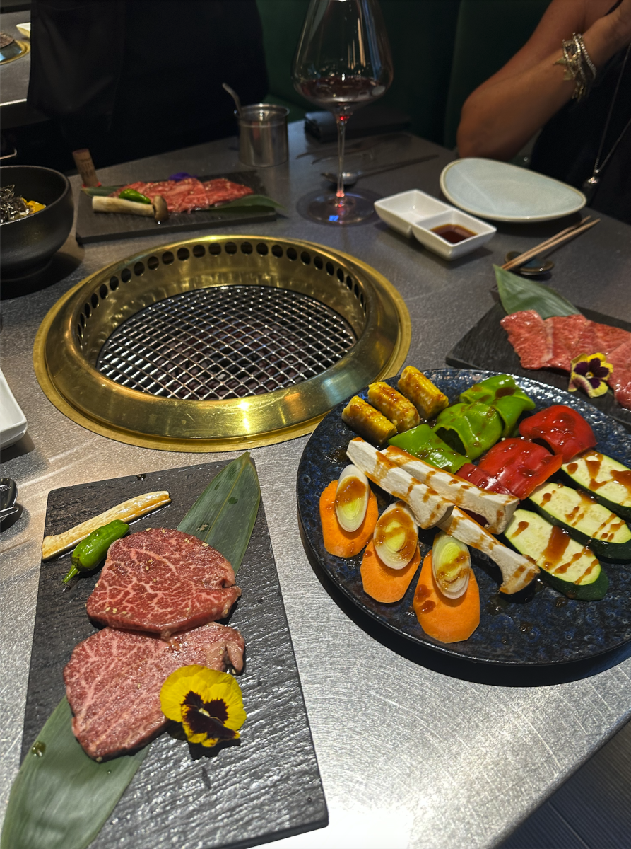 Grills to barbecue meat are set into the tables at Yakiniku Rikyu in the Salamanca neighborhood.