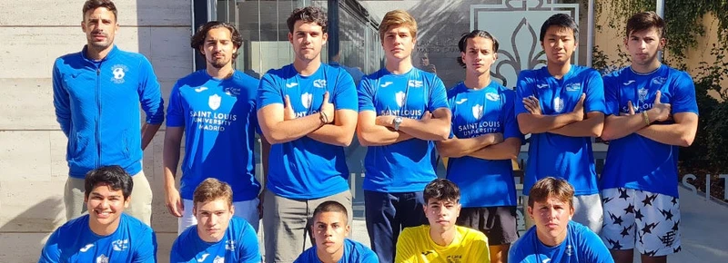 Members of the SLU Madrid soccer club pose for a portrait at the start of the 2023 season.
