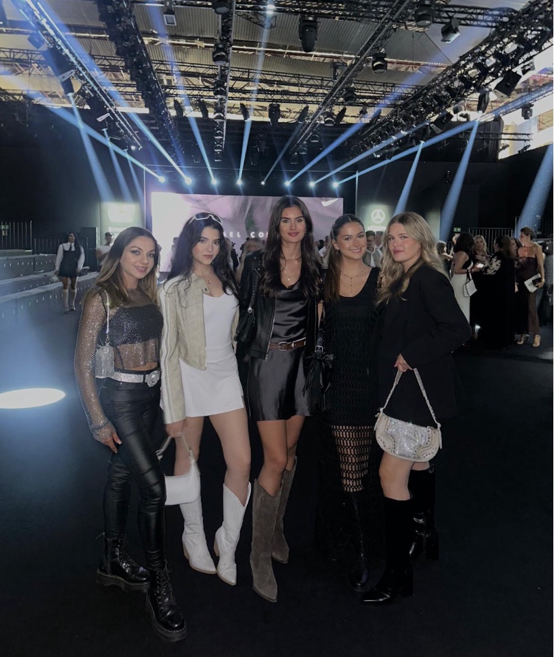 Club members (L to R) Axelia Meissner, Mariangel Lugo, Carolina Daou, Alexandra Hammond and Frida Agudo pose at Fashion Week. 