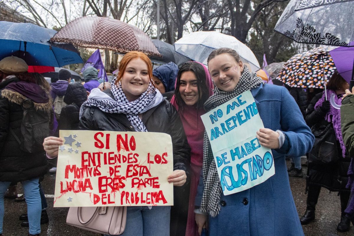 Natallye Hamnons, 20, from Washington, USA, Victoria Flores, 21, from California, USA, and Anna Witthoeft, 22, from Iowa, USA are members of the Saint Louis University Madrid Feminist Club. On Friday, March 7th, the club hosted a poster making event, where students met up in the San Ignacio Hall cafeteria to make posters for the movement. They then met up at Atocha and walked the march together. Their signs read, “If you do not understand the reasons for this struggle, you are part of the problem” and “I don’t regret being scared."