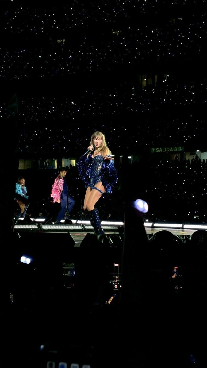 Taylor Swift performs during her Midnights "era" at the Eras Tour in Madrid.