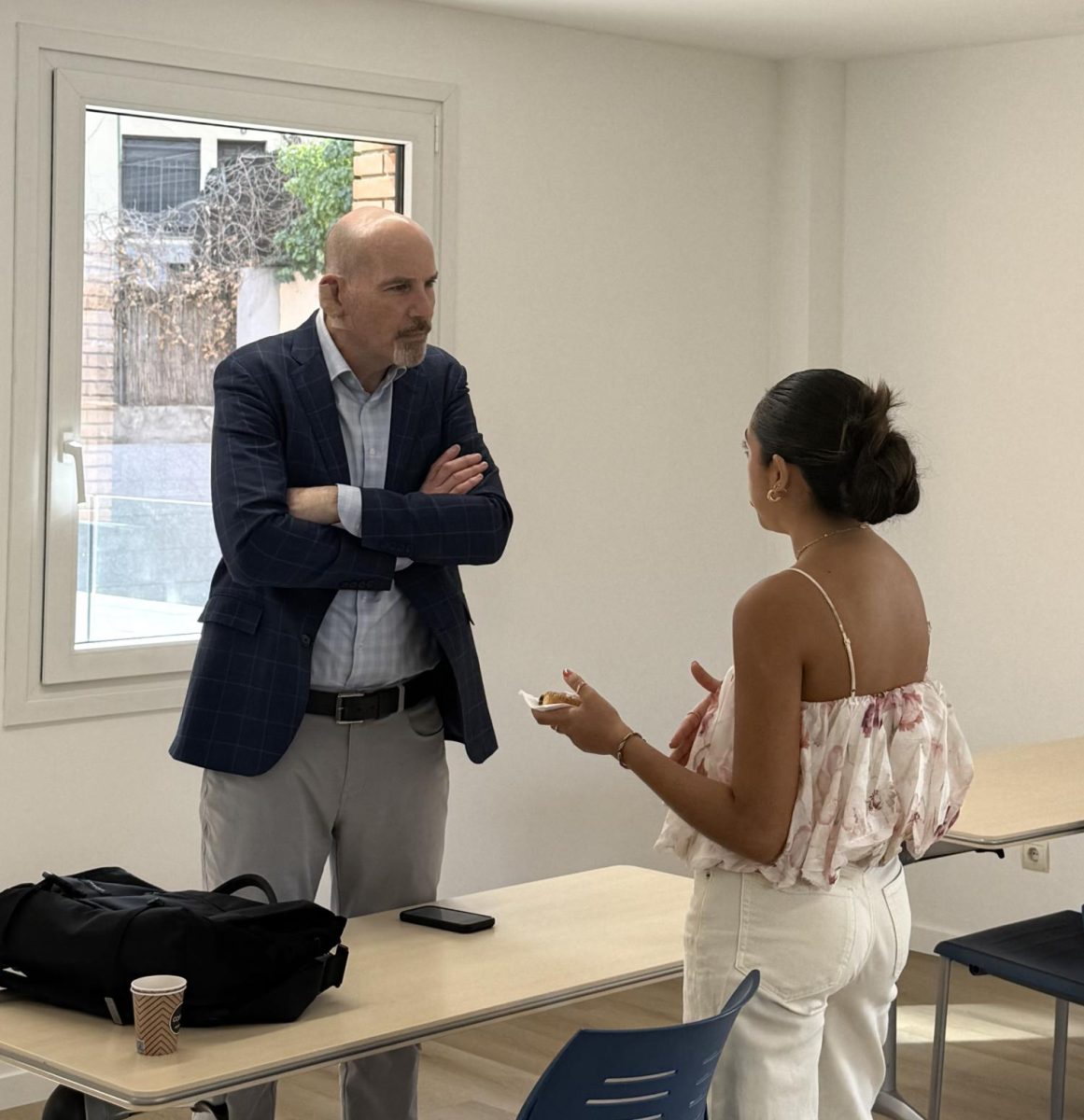 President Edward Fesser listens to a student’s concerns