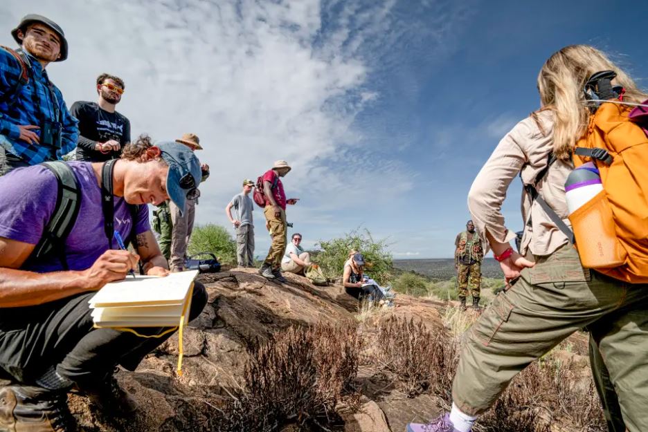 Students listen to a lecture in the Mpala Research Center during the first field trip to Kenya.